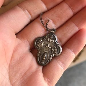 Signed ITALY RELIGIOUS Cross Charm Mother Mary